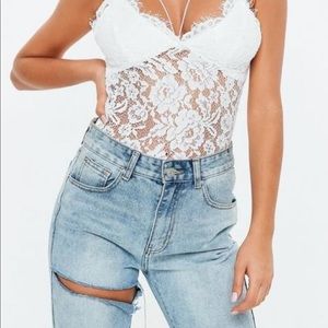 White lace body suit